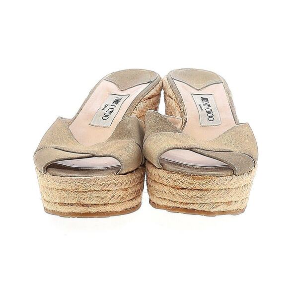 Jimmy Choo Gold Metallic Strappy Slip-On Platform Sandal Woven Wedges Sz 42 - Picture 2 of 10